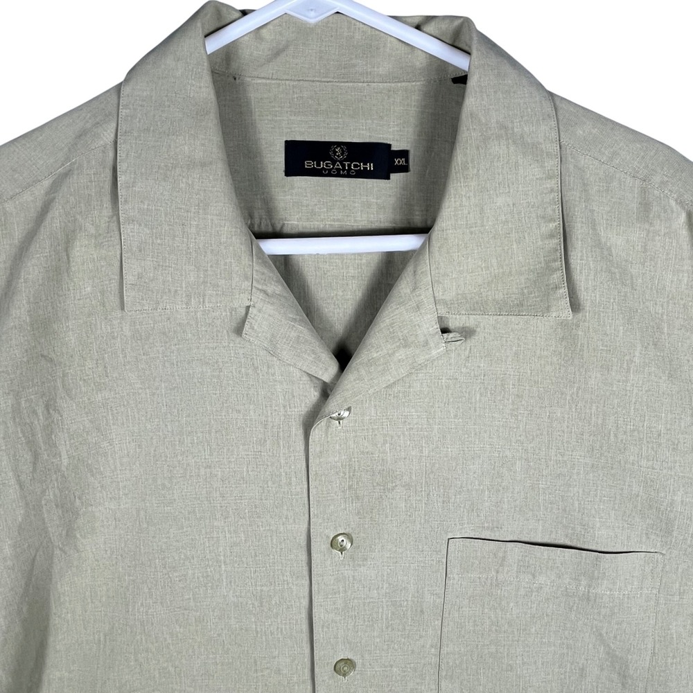 Bugatchi Button Down Shirt Mens XXL Green Short Sleeve Modal Blend Camp Collar